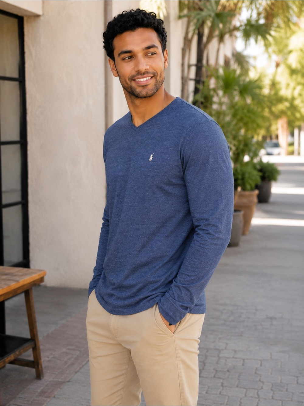 Polo by Ralph Lauren Men's Long-Sleeve V-Neck Tee in Navy Heather - Picture 2 of 6